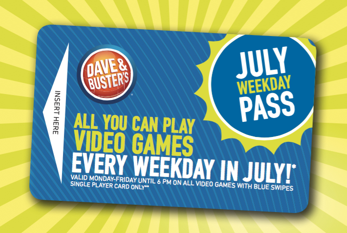 Dave & Buster's - !!!!!SUMMER WEEKDAY PASS!!!! Play Video Games FREE, EVERY  weekday this summer with a $50 or more Power Card purchase or reload!  Common Questions about this promo o When