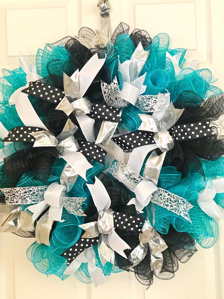 Winters Walk Ribbon Wreath Handmade Deco Mesh